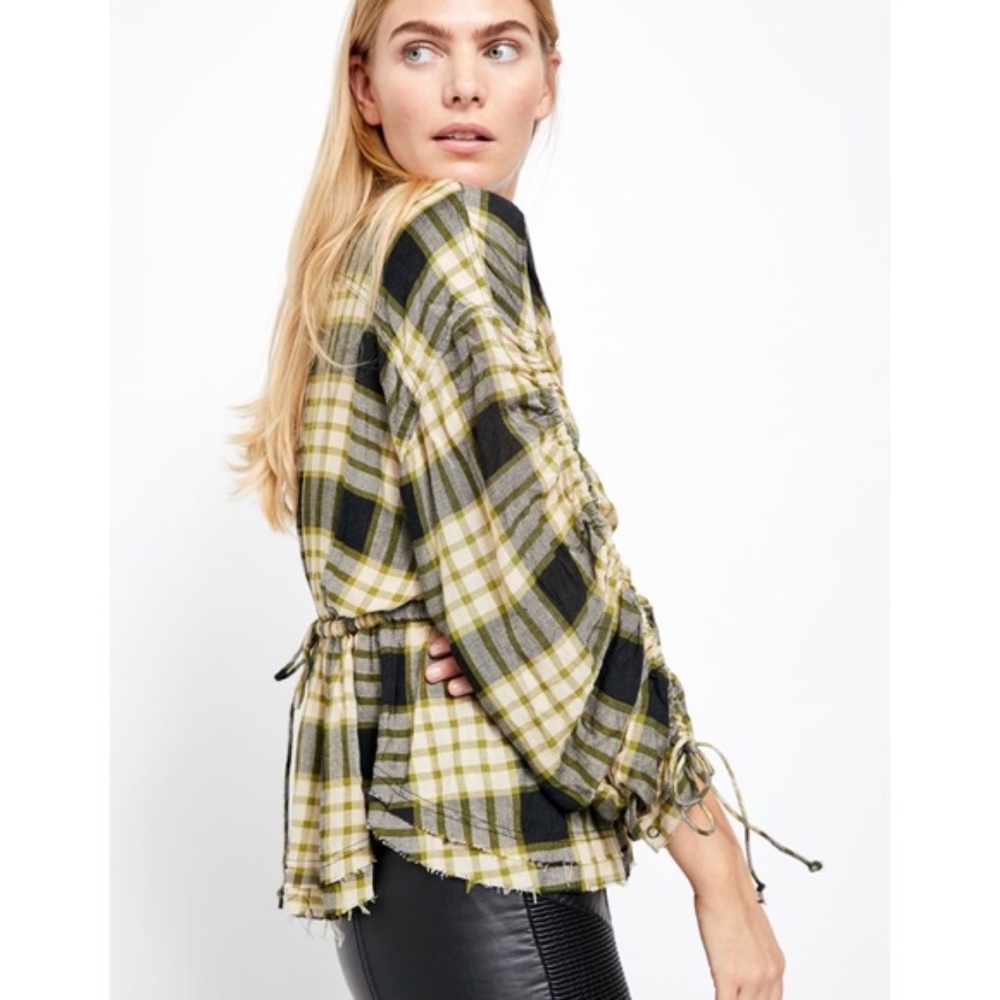 Free People We The Free Pacific Dawn Plaid Peplum Snap Buttonwdown - Picture 6 of 16